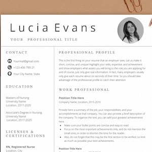 New Grad RN Resume, Registered Nurse Resume with Photo, RN Resume, Free Cover Letter, Student Nurse Resume, for Word & Google Online Edit