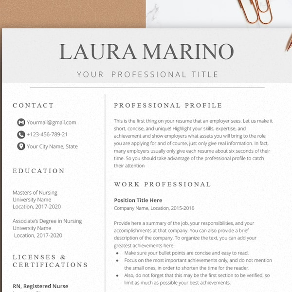 New Grad RN Resume Template, Registered Nurse Resume for Google Docs Online and Word, RN Resume, Student Nurse Resume, New Grad Resume