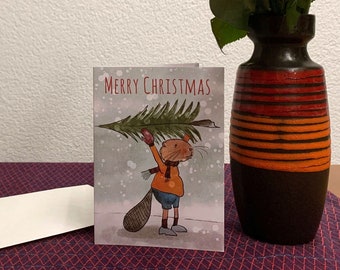 A6 folding card Christmas “Beaver”