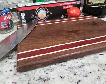 Handmade Walnut Cutting Board with Maple & Purpleheart Accents