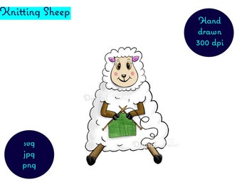 Clipart de oveja dibujado a mano, Clipart de oveja de dibujos animados, Clipart de tejido de oveja, Clipart de oveja divertida, clipart de animales lindos, clipart de guardería