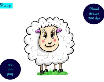 Dibujado a mano, lindo, clipart de una oveja. svg, png, jpg