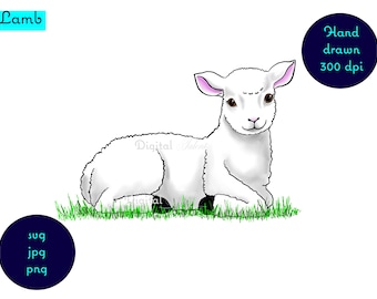 Lindo clipart de dibujos animados dibujado a mano de un cordero en reposo.svg, jpg, png