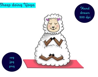 Ovejas de dibujos animados dibujadas a mano haciendo yoga. svg, jpg, png, 300 dpi, clipart