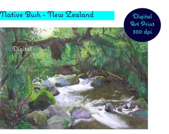 Impresión de arte digital de New Zealand Native Bush para descarga instantánea