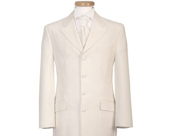 Men's Ivory White 2 Piece Suit Wedding Jacket Trouser Formal Prince Edward Long 4 Button Single Breasted Pre Loved