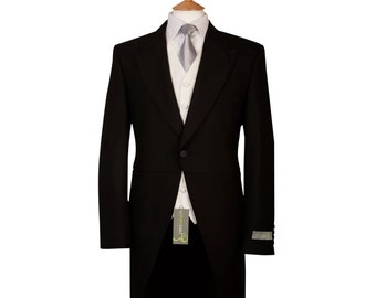 Black Tailcoat Jacket for Weddings Royal Ascot Formal Herringbone Morning Wear 100% Wool Ex Hire