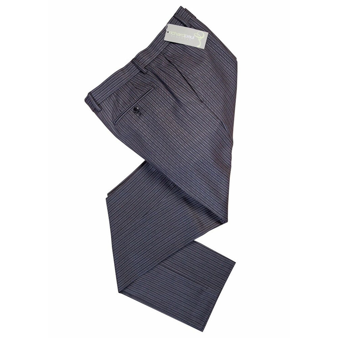 Pantalon Homme Gris à Rayures En Laine/polyester - Pour Mariage, Cérémonie, Coupe Droite, Occasion Parfait état