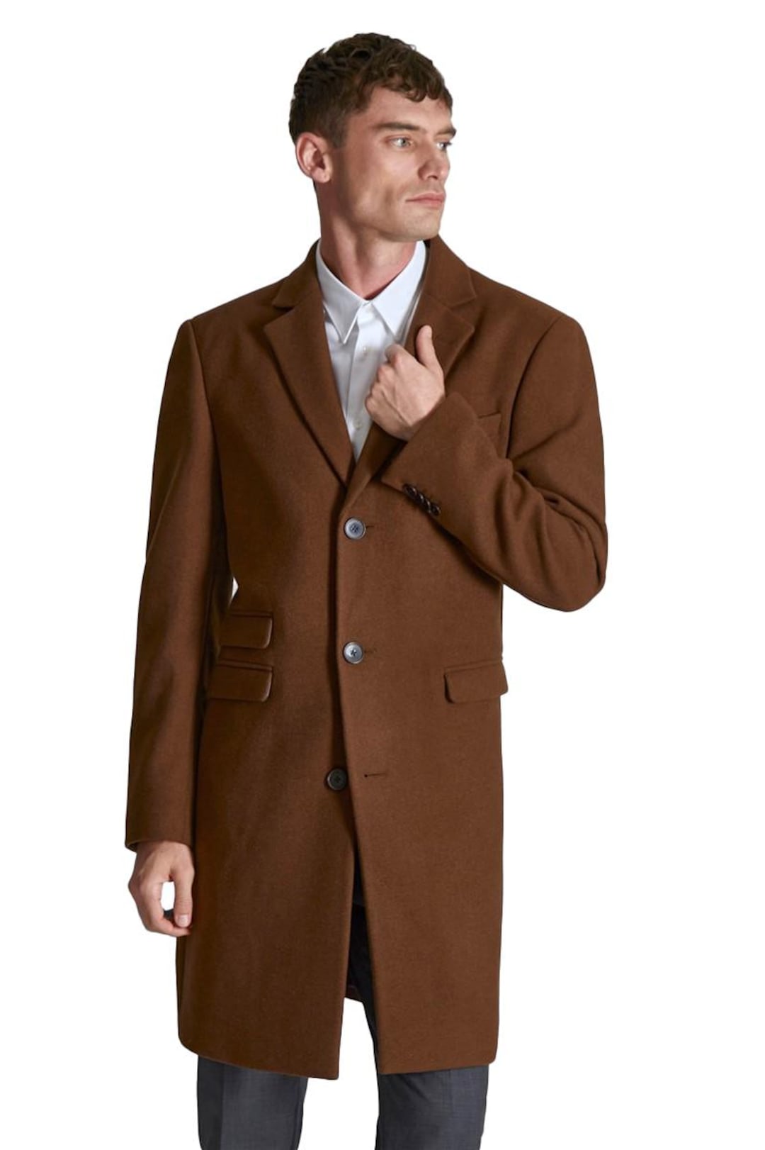 Ted Baker Men's Tan Wool Overcoat Slim Fit Camel Coat Classic