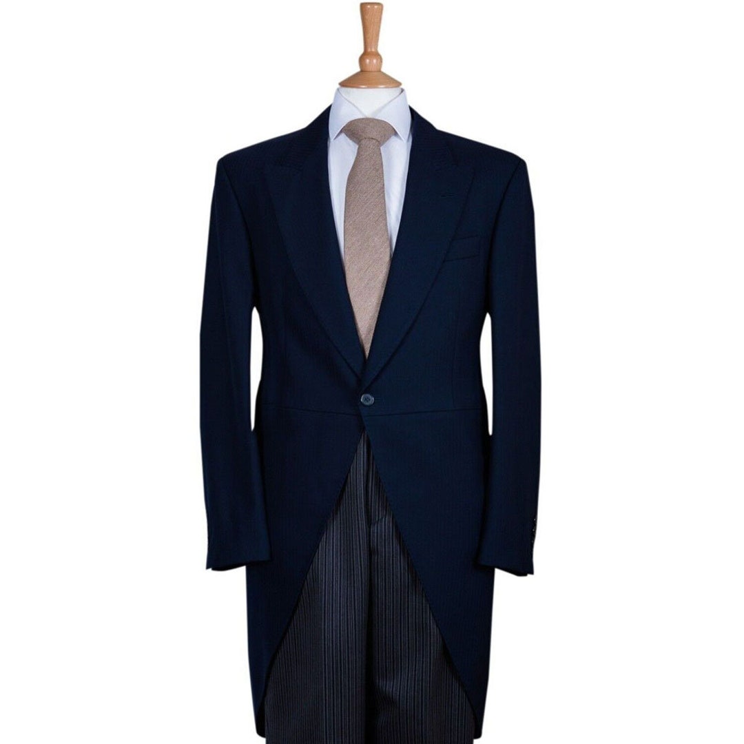 Navy Tailcoat Wedding Jacket Formal Herringbone Royal Ascot