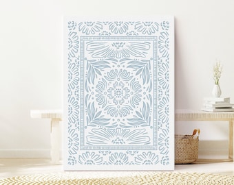 Antique Blue Floral | Watercolor Line Drawing | Digital Download JPG | Large Abstract Art Print | Boho Painting | Cottage Home Decor