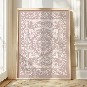 French Mauve Pink Floral Line Drawing | Large Boho Flower Painting | Vintage Abstract Watercolor | Modern Cottage Home Decor 18x24 Art Print