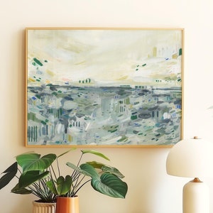 Coastal Abstract Landscape Art Print, Blue Contemporary Digital Download, Muted & Cobalt Blue Artwork, Modern Ocean-Inspired Wall Art