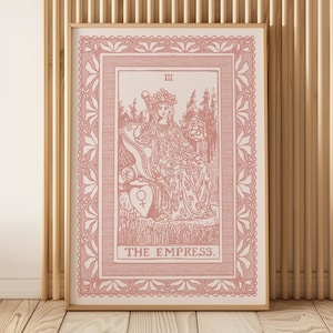 Die Kaiserin Tarot Karte Kunstdruck | Coral Blush Pink Floral Block Print | Vintage-inspirierte Wandkunst | Herunterladbare Illustrationen | Boho-Heim