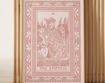 The Empress Tarot Card Art Print | Coral Blush Pink Floral Block Print | Vintage-Inspired Wall Art | Downloadable Illustrations | Boho Home