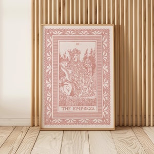 Impresión artística de la carta del Tarot de la Emperatriz / Impresión floral en bloque rosa coral ruborizado / Arte mural de inspiración vintage / Ilustraciones descargables / Hogar bohemio