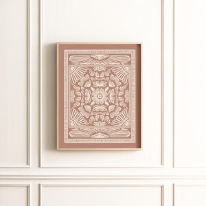 Elegant vintage-inspired floral wall art in earthy terracotta with a hand-drawn cream design. Perfect for boho, rustic, and modern farmhouse interiors. High-resolution JPG download available in sizes 8x10 to 18x24 inches. custom sizes available