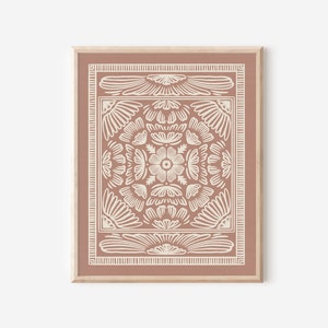 Geometric Terracotta & Beige Floral Line Drawing | Neutral Warm Color Art Print | Minimalist Printable Download | Boho Abstract Home Décor