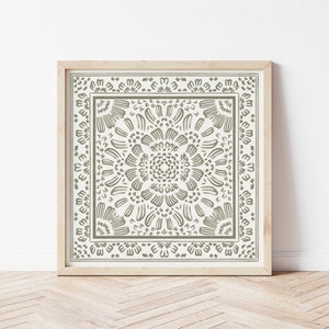 Dibujo botánico antiguo en verde salvia / Impresión floral bohemia para habitación / Decoración botánica para dormitorio / Arte mural imprimible de estilo rústico