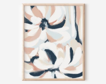 Abstract Floral Blue Pink Printable Wall Art | Fine Art Original Painting | Feminine Contemporary Modern Home Décor | Brush Stroke Art Print