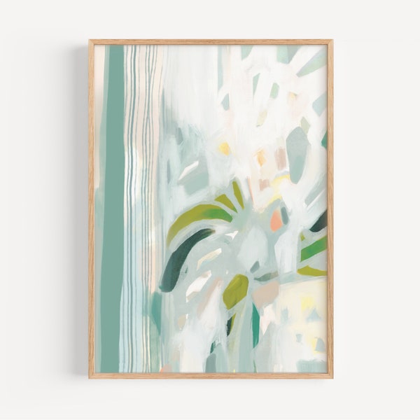 Blue and Green Botanical Abstract Print, Modern Floral Painting, Uplifting Downloadable Art, Contemporary Home Decor, Luxury Interior Accent