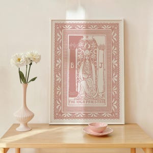 Karta Tarota Arcykapłanki Wydruk cyfrowy do pobrania | Elegancka sztuka ścienna Boho | Plakat Tarota w stylu vintage | Dekoracja duchowa | Sztuka do druku w formacie JPG