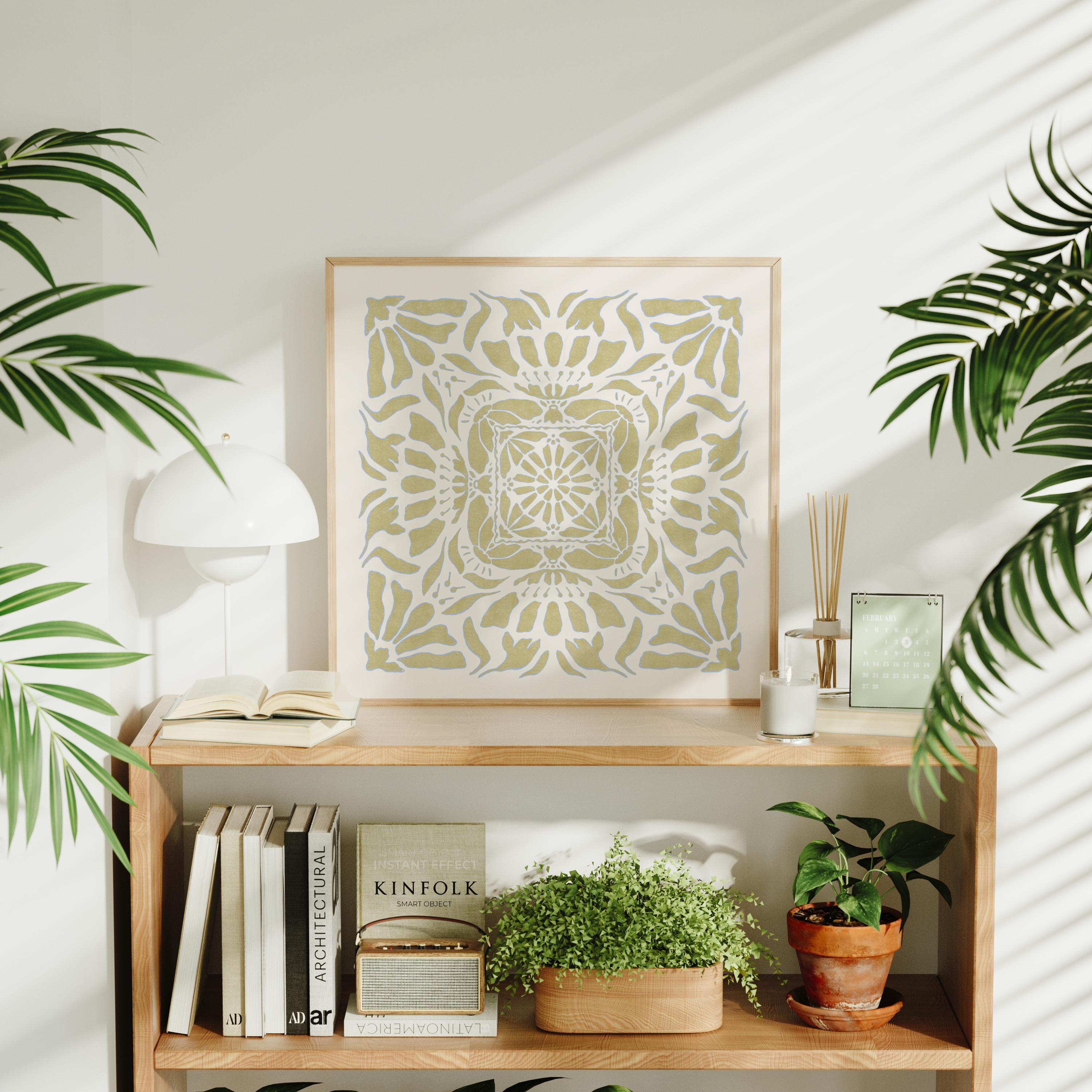 Boho Floral Mandala Art Print | Vintage Botanical Wall Art | Green ...