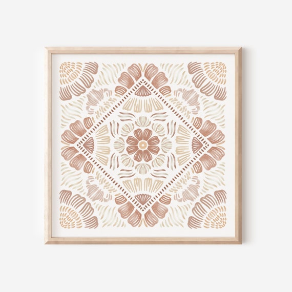 Terracotta & Blush Pink Antique Watercolor Design | Abstract Floral Feminine Boho Decor | Cottage Farmhouse Living Room 12x12 14x14 18x18