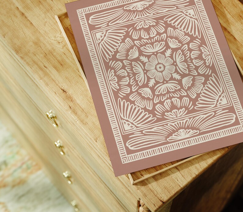 Stylish symmetrical floral wall art in terracotta and ivory. Ideal for modern farmhouse, minimalist, and Scandinavian interiors. Digital download printable art in high-quality JPG format up to 18x24 inches. custom sizes available upon request