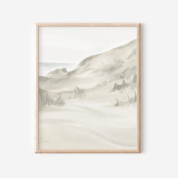 Abstract Beach Sand Dunes Landscape Watercolor Printable Wall Art | Minimal Neutral Coastal Painting | Peaceful Scenery Artwork | JPG 8x10