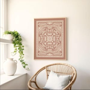 Intricate Art Nouveau-style floral digital print in soft terracotta and beige. A timeless piece for eclectic, traditional, and minimalist home decor. Printable JPG files in 300 DPI available in8x10, 11x14, 12x16, 16x20 and 18x24 inches, custom sizes