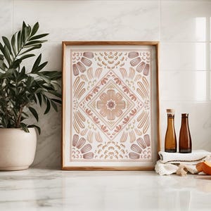 Desert Rose Floral Pattern Art Print | Boho Botanical Living Room | Terracotta & Peach Wall Décor | Earthy Home Decor | Abstract Watercolor