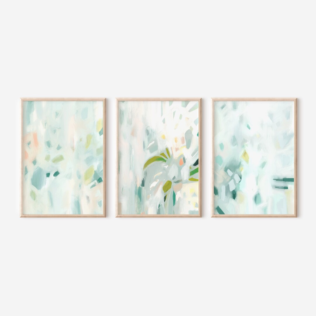 Set of Three Botanical Art Prints, Modern Abstract Painting, Green ...