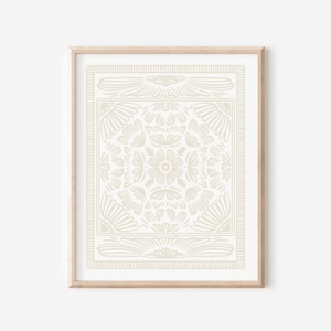 Neutral Beige Cream Floral Printable Art | Minimal Watercolor Boho Bathroom Decor | Flower Line Drawing Pattern | Botanical Antique Design