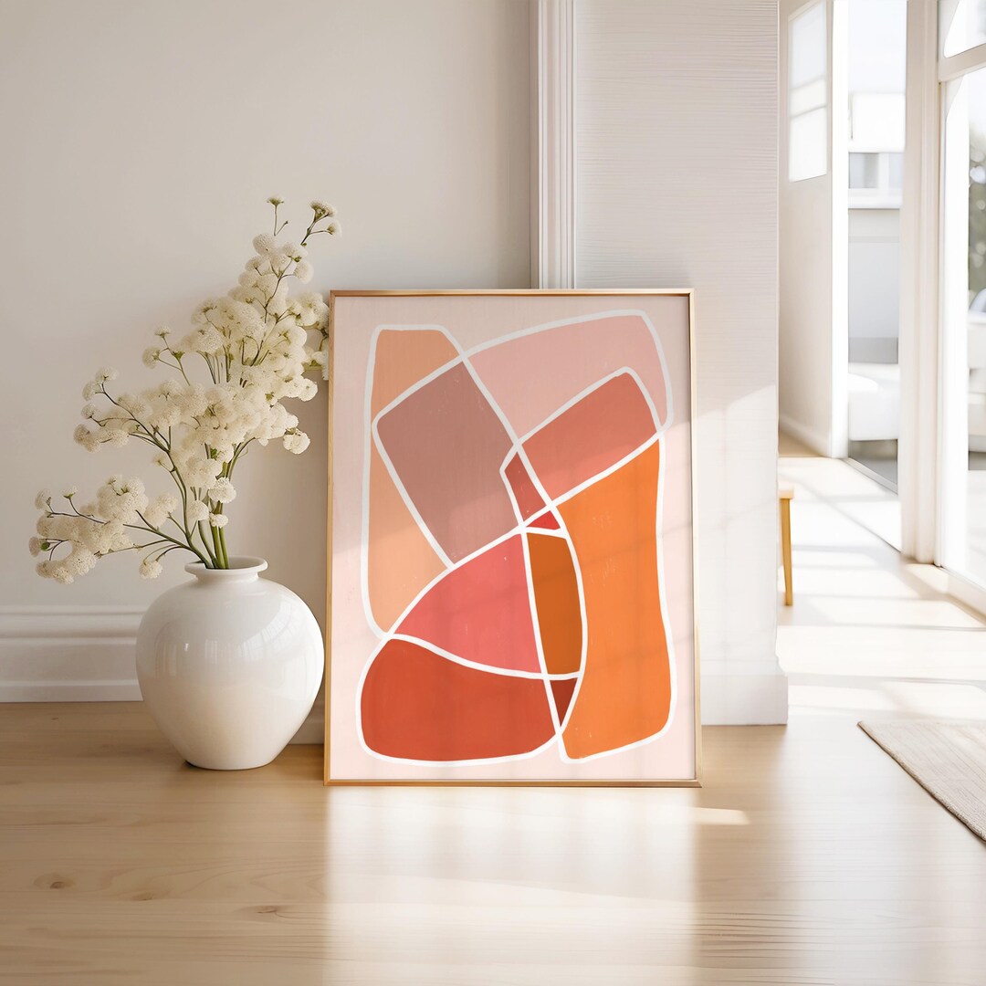 Modern Abstract Wall Art Digital Download | Minimalist Coral & Orange ...