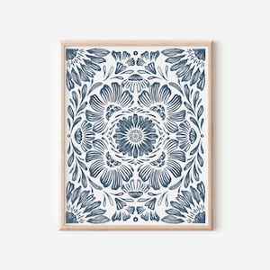 Sunflower Blue Mandala Wall Art | Digital Download | Indigo Watercolor Mandala Wall Décor | Bohemian Home Gift Boho Modern Floral Room Art