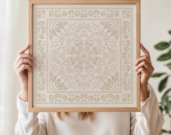 Digital Neutral Watercolor Line Drawing | Minimal Beige Wall Art | French Country Room Decor | Boho Floral Pattern | Downloadable Art Print
