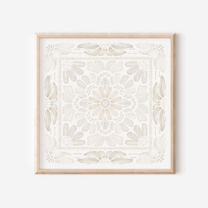 Beige Floral Daisy Aquarell Strichzeichnung | Neutrales Boho Wohnzimmer Dekor | Femininer Druck | Frühling Wand Kunst 12x12 14x14 18x18