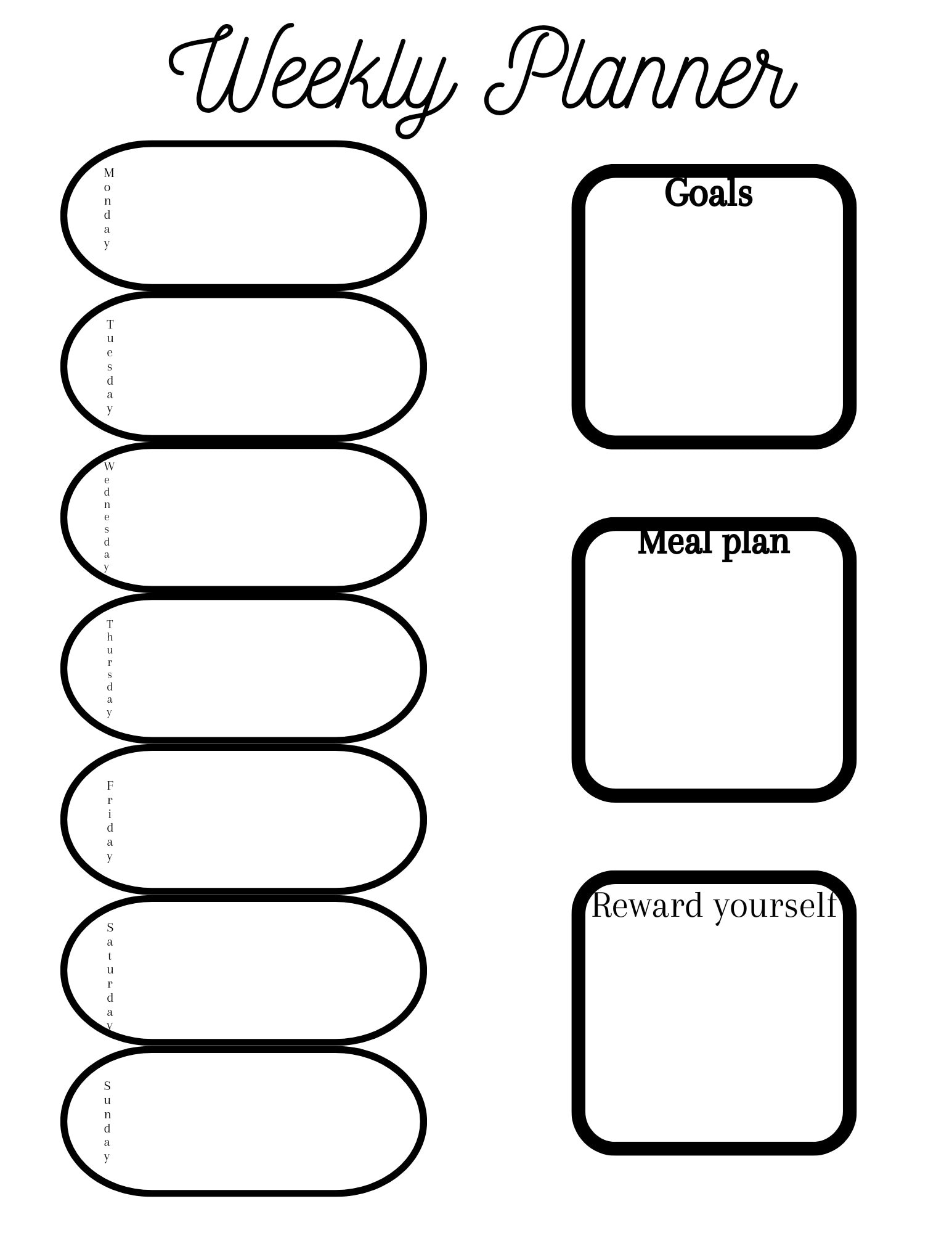 Black and White Weekly Planner Printable, Printable Weekly Planner ...