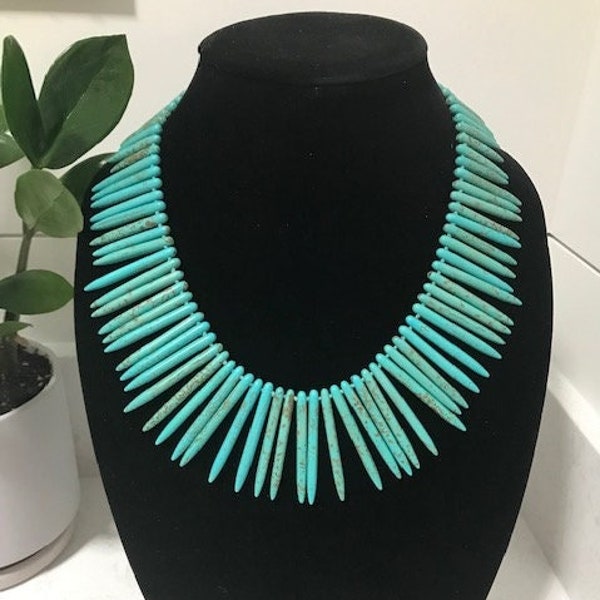 Vintage Turquoise Spike Sterling Silver Necklace