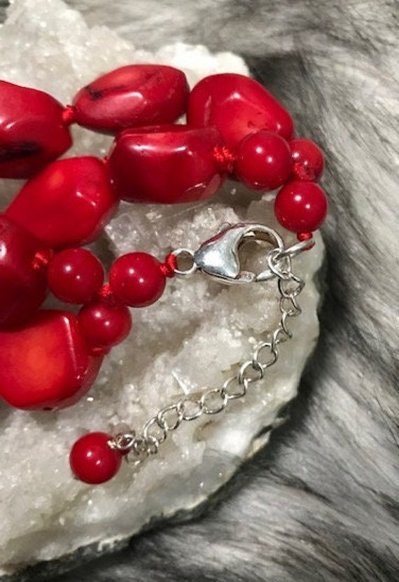 Vintage Red Coral & Silver Bead Necklace - image 6