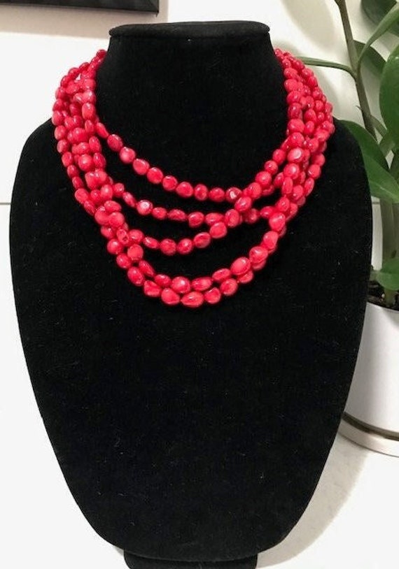 Vintage 5-Strand Red Coral Nugget Necklace
