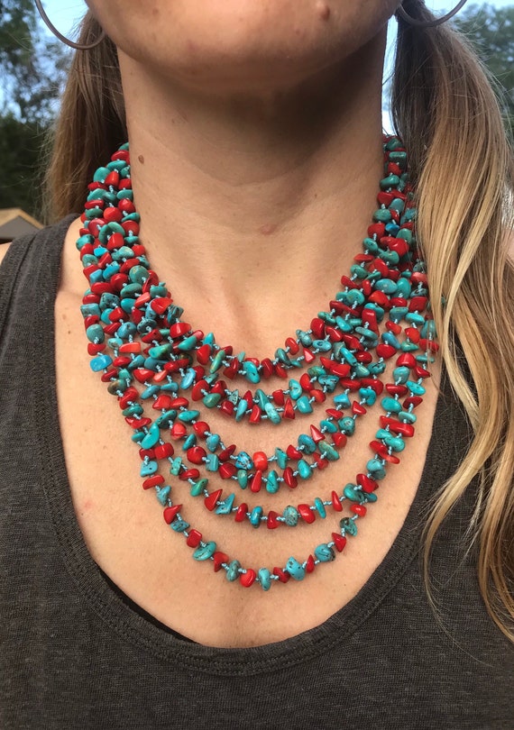Turquoise Bead Necklace on Silk Thread
