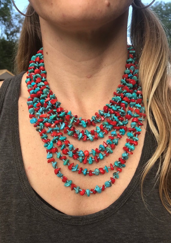 Hand knotted 3 strand Natural Green Turquoise Chip Necklace Hand knotted 3 strand Natural Green Turquoise Chip Necklace