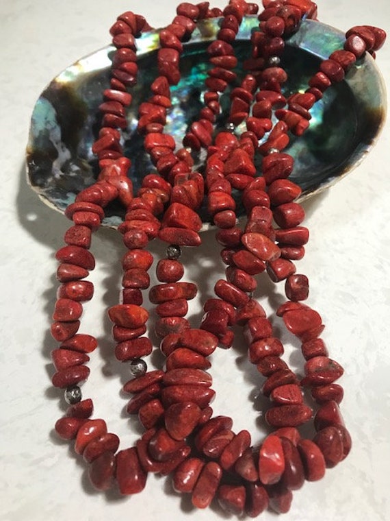 Vintage 3 Strand Rough Red Coral & Sterling Silve… - image 7