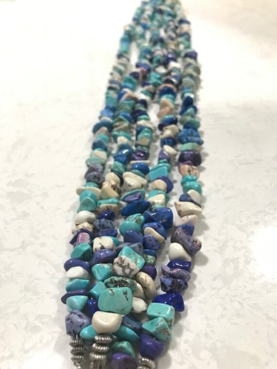 Layered 5 Strand Turquoise, Lapis, Natural Stone … - image 4