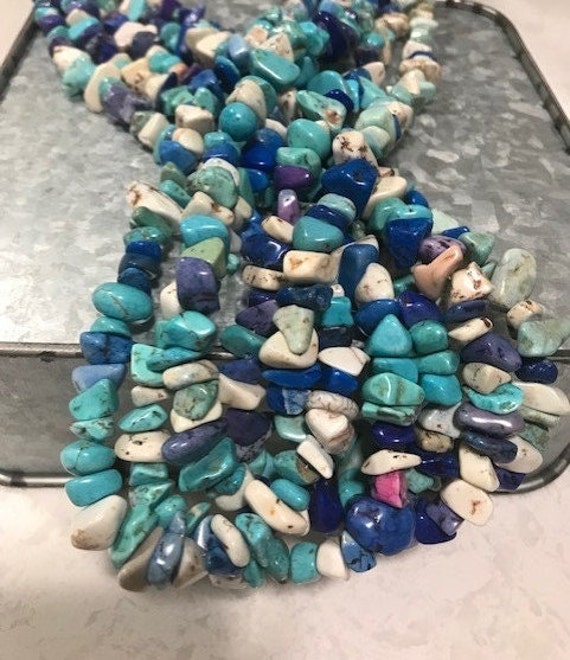 Layered 5 Strand Turquoise, Lapis, Natural Stone … - image 6