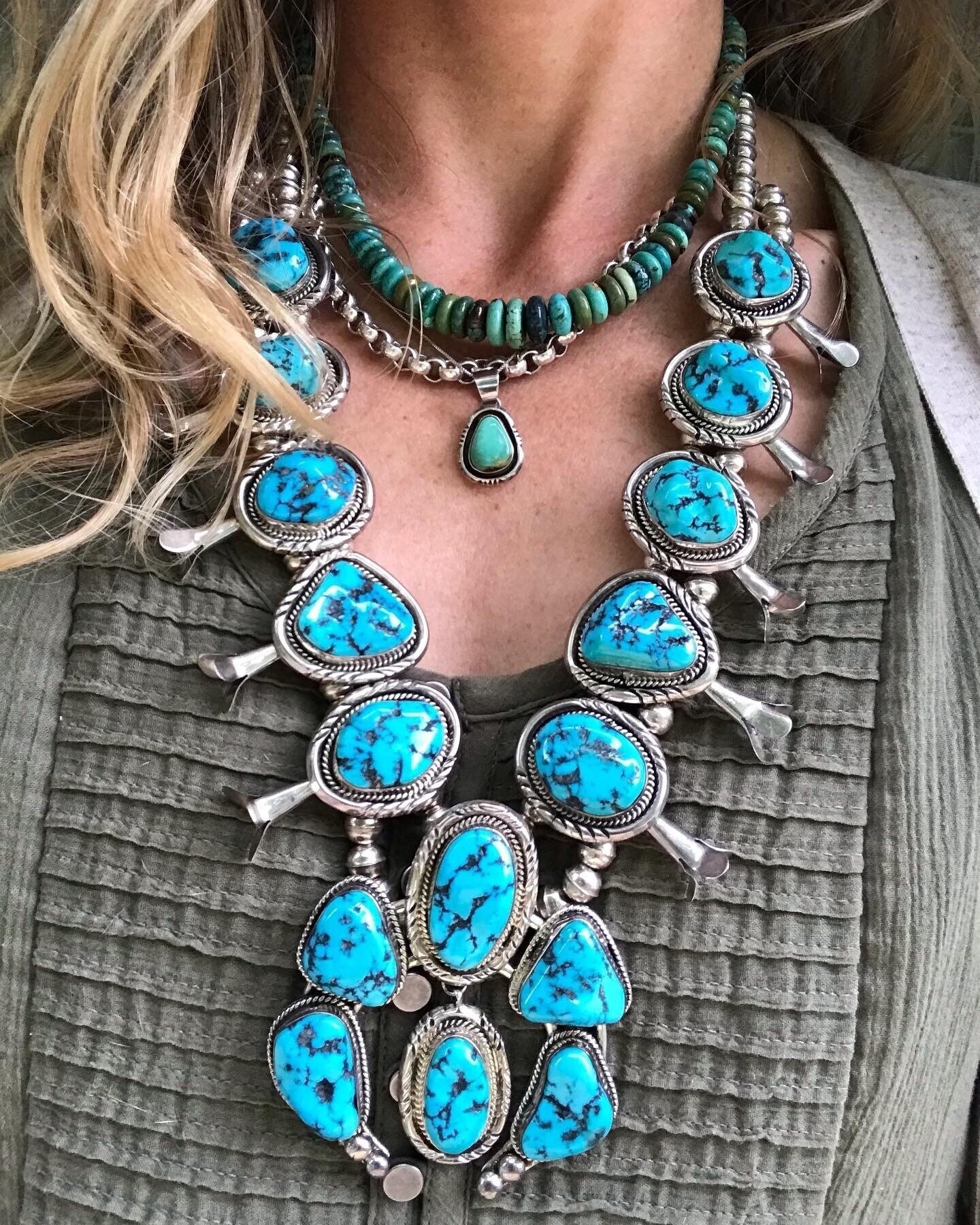 Native American (Navajo) Squash Blossom Necklace - Turquoise