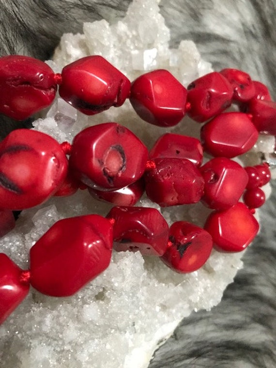 Vintage Red Coral & Silver Bead Necklace - image 8