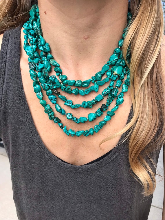 Turquoise, Collier multi-rangs en pierres semi-précieuses - Femme - Métal